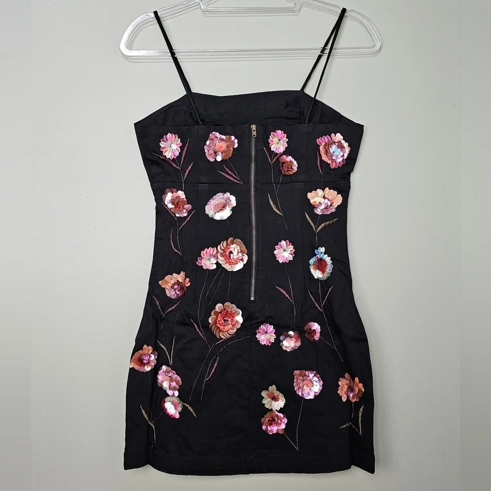 The Brynne 3D Spaghetti-Strap Dress by Maeve Anthropologie, Black & Pink, Size 0